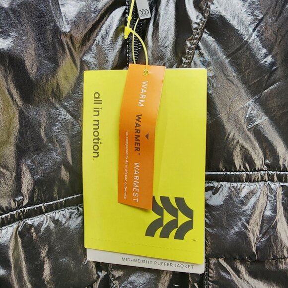 Allmotion Womens Black Shiny Cropped Puffer Jacket With Sherpa Collar Size L - Picture 8 of 8